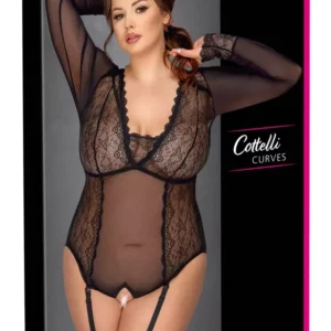 Body Curvy Transparente con Mangas Largas y Liguero Desmontable – Cottelli Curves