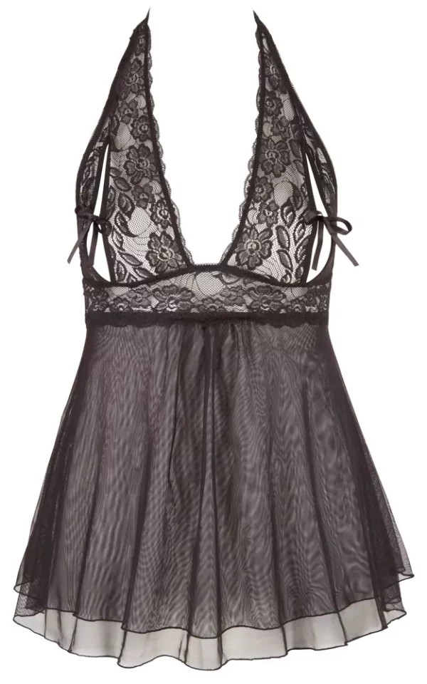 COTTELLI Curvy Babydoll negro halter con encaje y falda acampanada - Imagen 3