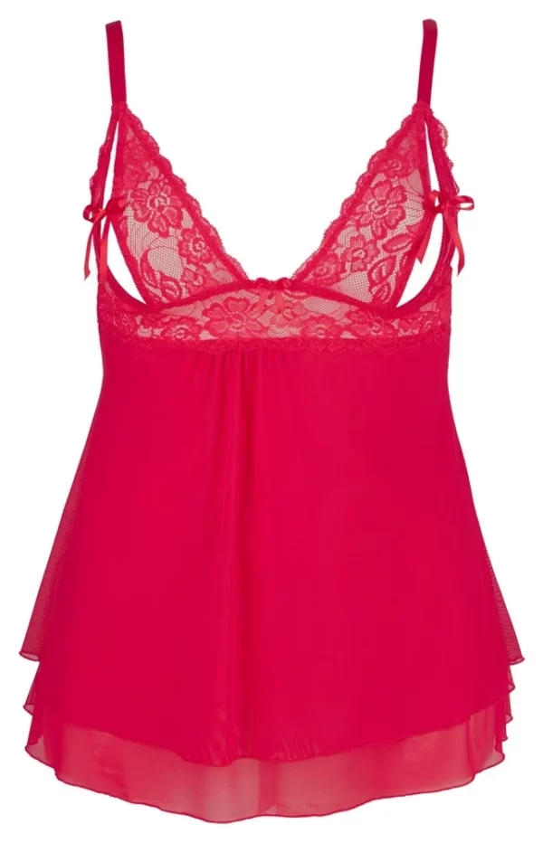 Curvy Cottelli Babydoll rojo rosado con encaje y falda de doble capa - Imagen 3