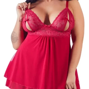 Curvy Cottelli Babydoll rojo rosado con encaje y falda de doble capa
