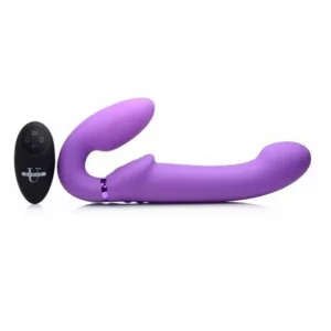 ARNÉS INFLABLE DOBLE C/ MANDO Y PULSATORIO CLÍTORIS USB LILA