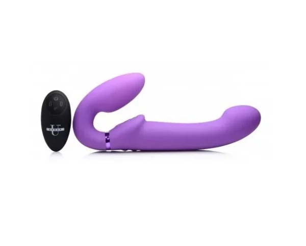 ARNÉS INFLABLE DOBLE C/ MANDO Y PULSATORIO CLÍTORIS USB LILA