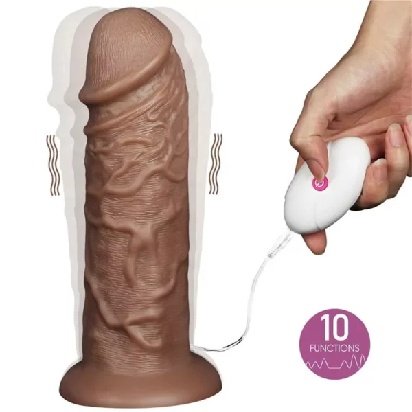 LoveToy Dildo King 10.5” con Vibración Marrón – Realista con Ventosa y Control Remoto - Imagen 6