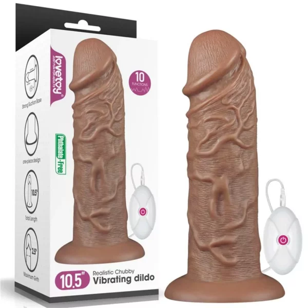 LoveToy Dildo King 10.5” con Vibración Marrón – Realista con Ventosa y Control Remoto - Imagen 8