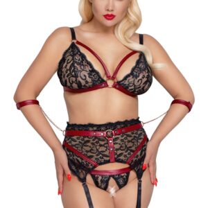 Set de Suspender con Sujetador, Liguero y Braguitas Ouvert – Cottelli Bondage