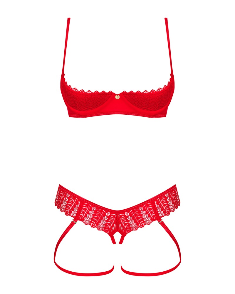 Set Ingridia Rojo – Lencería Crotchless con Shelf Bra y Tanga de Encaje | Obsessive - Imagen 3