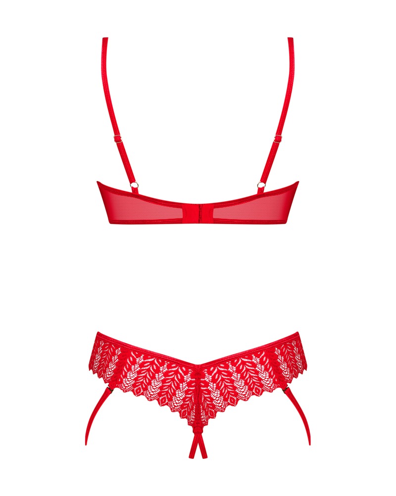 Set Ingridia Rojo – Lencería Crotchless con Shelf Bra y Tanga de Encaje | Obsessive - Imagen 4