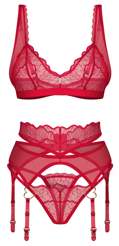 Suspender Set Cupide Desir rojo – Sujetador, liguero y tanga de Obsessive - Imagen 3