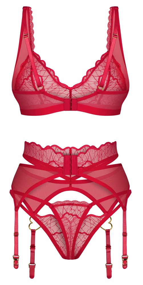 Suspender Set Cupide Desir rojo – Sujetador, liguero y tanga de Obsessive - Imagen 4