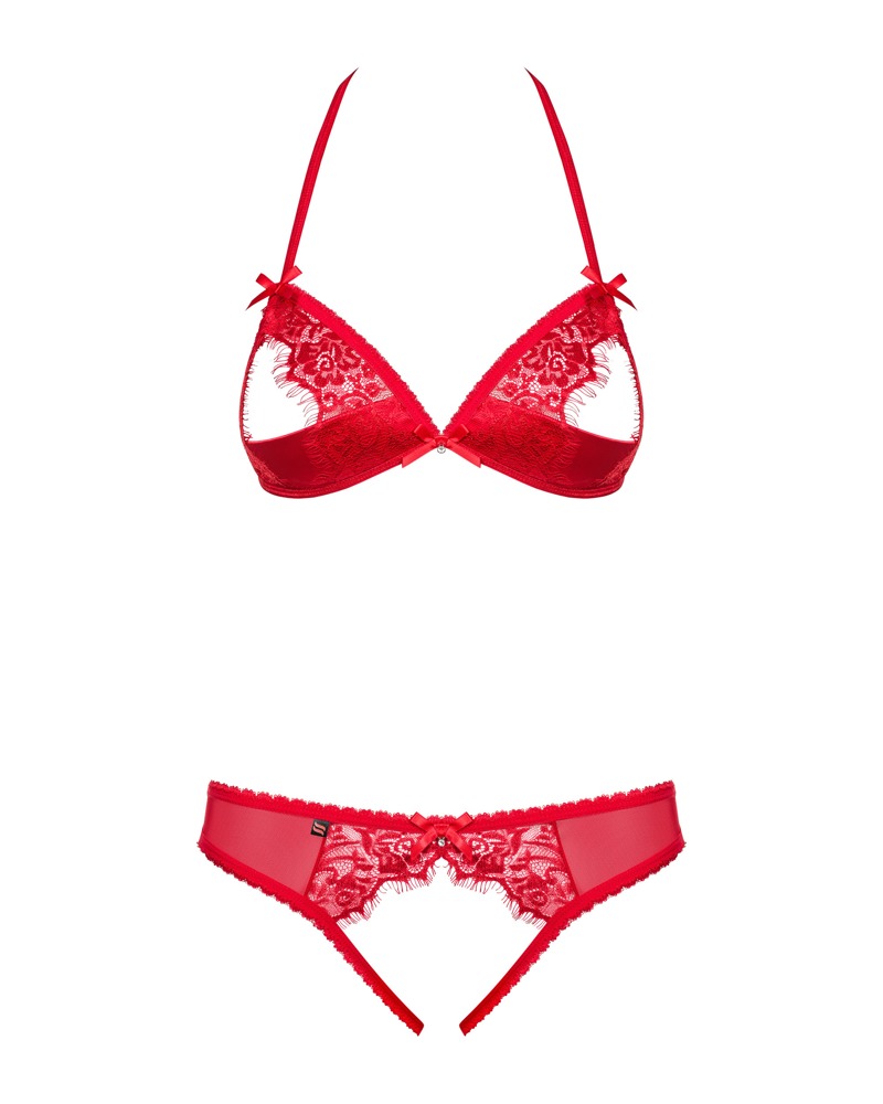 Set 2 Piezas Rojo – Sujetador Sin Copas y Tanga Abierta | Obsessive - Imagen 3