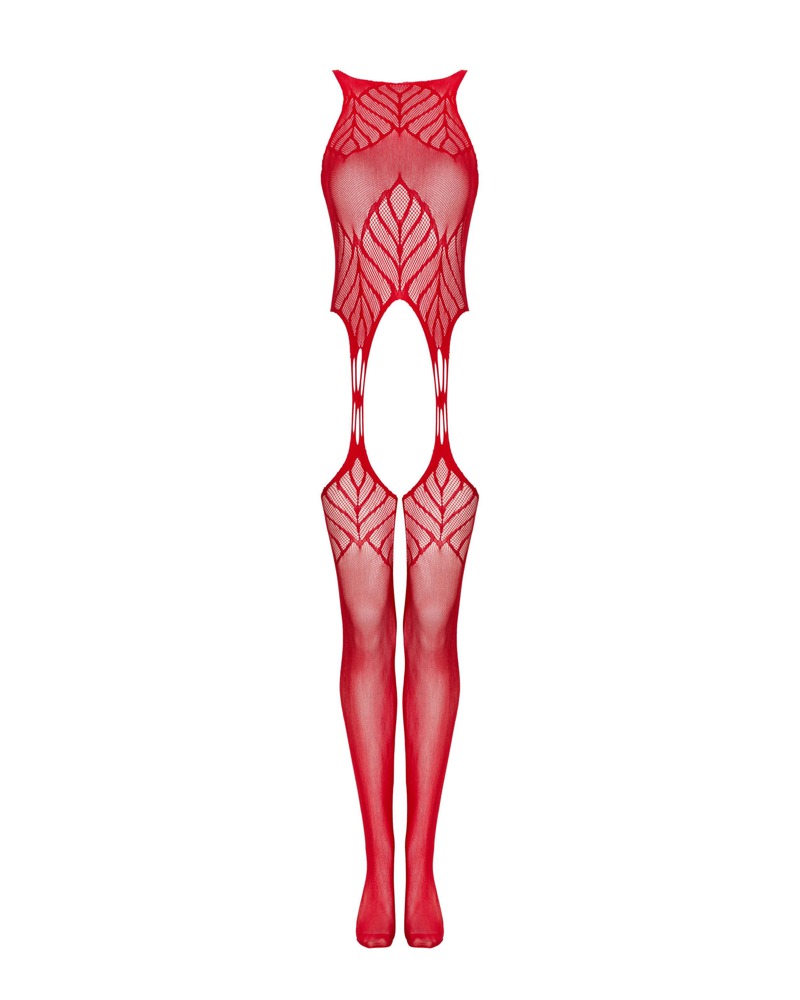 Bodystocking N122 Rojo – Diseño Geométrico y Efecto Medias | Obsessive - Imagen 3