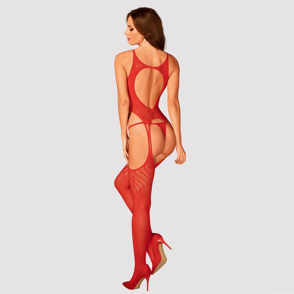 Bodystocking N122 Rojo – Diseño Geométrico y Efecto Medias | Obsessive - Imagen 2