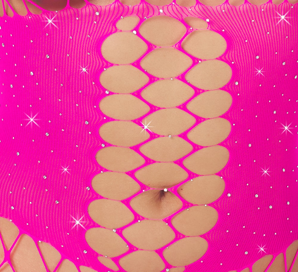 Catsuit Rosa Sin Entrepierna – Malla Grande con Strass | Cottelli Fantasy - Imagen 4