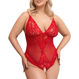 Body Rojo Transparente con Entrepierna Abierta – Cottelli Curves