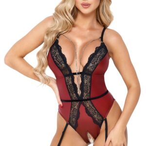 Body Ouvert Rojo Mate con Encaje Negro y Cadenas Desmontables – Abierta Fina