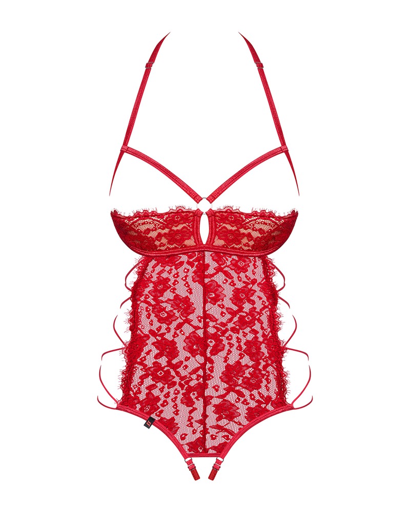 Iosa Crotchless Teddy Rojo – Body Abierto con Encaje y Copas Abiertas | Obsessive - Imagen 3