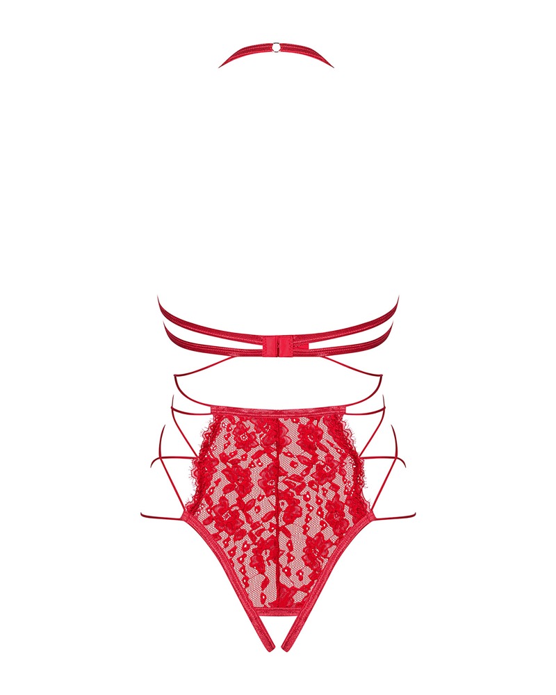 Iosa Crotchless Teddy Rojo – Body Abierto con Encaje y Copas Abiertas | Obsessive - Imagen 4