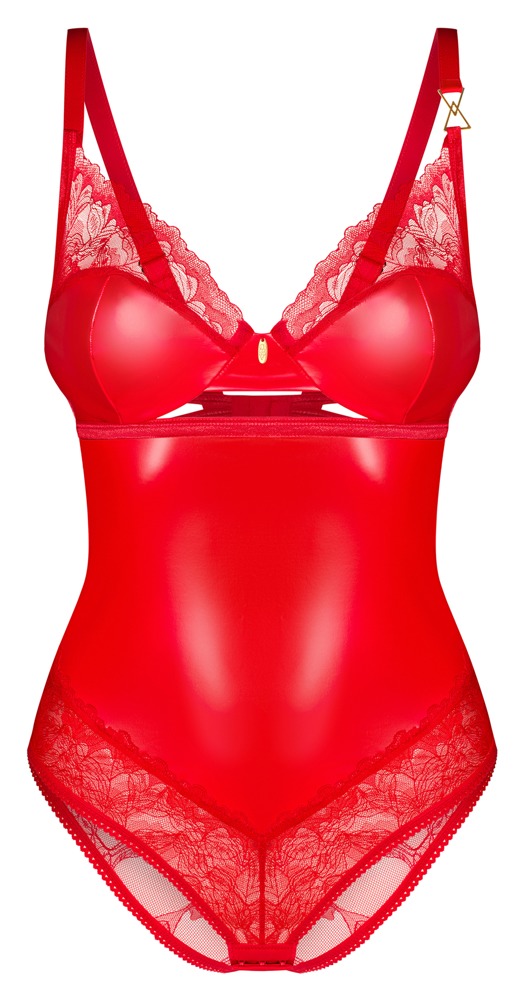 Body Aliosa rojo – Encaje floral y brillo elegante de Obsessive - Imagen 5