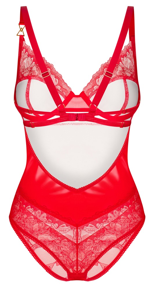 Body Aliosa rojo – Encaje floral y brillo elegante de Obsessive - Imagen 6