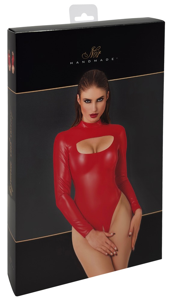 Body rojo de manga larga en Powerwetlook – Noir Handmade - Imagen 2