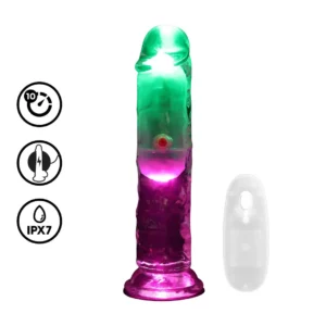 Dildo Vibrador RealRock LED Transparente 15 cm con Ventosa
